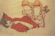 Egon Schiele Wally in Red Blouse with Raised Knees (mk12) oil on canvas